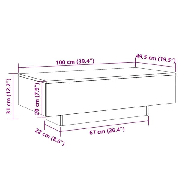 vidaXL Soffbord betonggrå 100x49,5x31 cm konstruerat trä