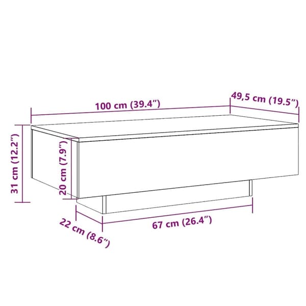 vidaXL sofabord 100x49,5x31 cm konstrueret træ røget egetræsfarve