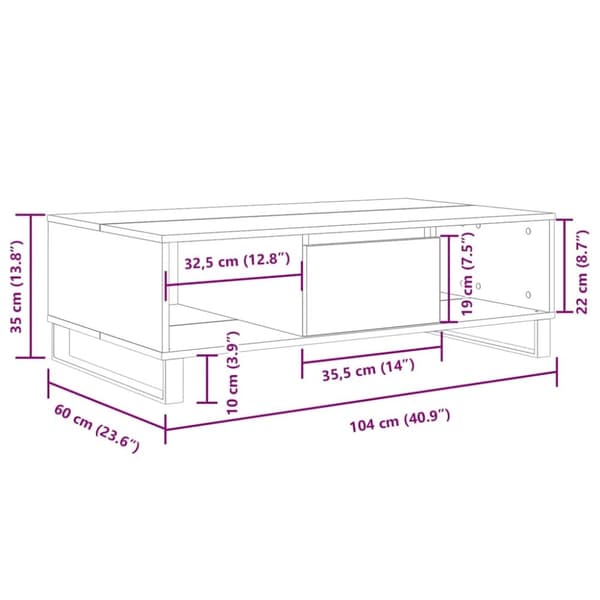 vidaXL Salongbord sonoma eik 104x60x35 cm konstruert tre
