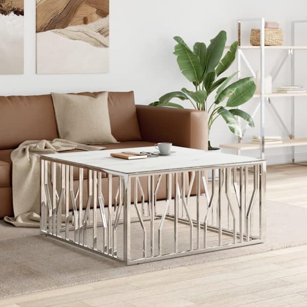 vidaXL sofabord 100x100x50 cm rustfrit stål og glas sølvfarvet