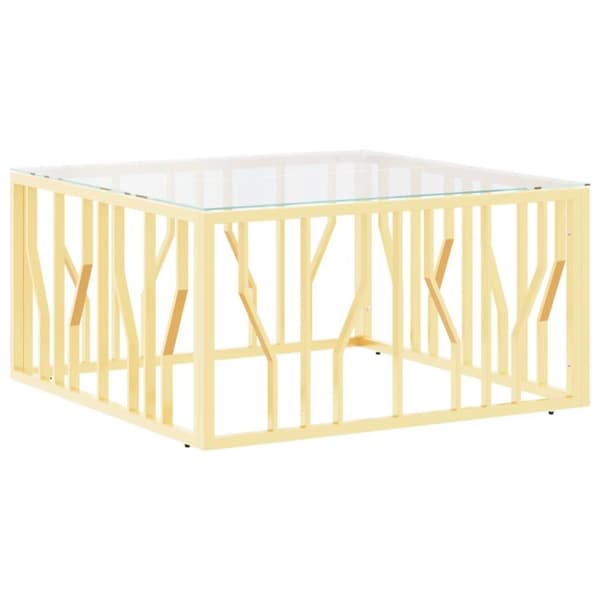 vidaXL Sohvapöytä kulta 80x80x40 cm ruostumaton teräs ja lasi