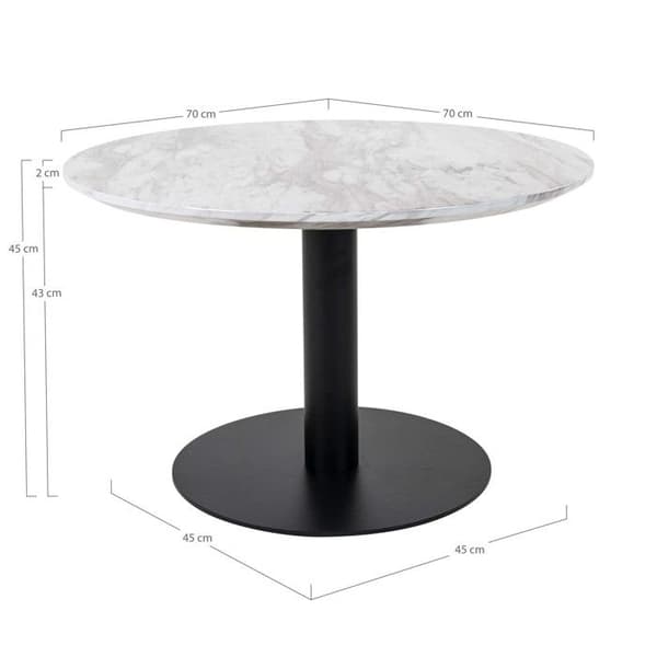 Bologna Soffbord Ø70 cm marmorlook, svarta ben, vita.