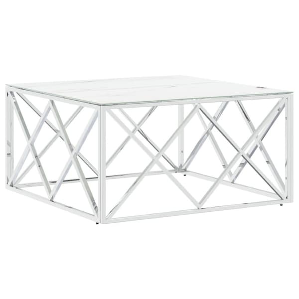 vidaXL Soffbord silver 80x80x40 cm rostfritt stål och glas