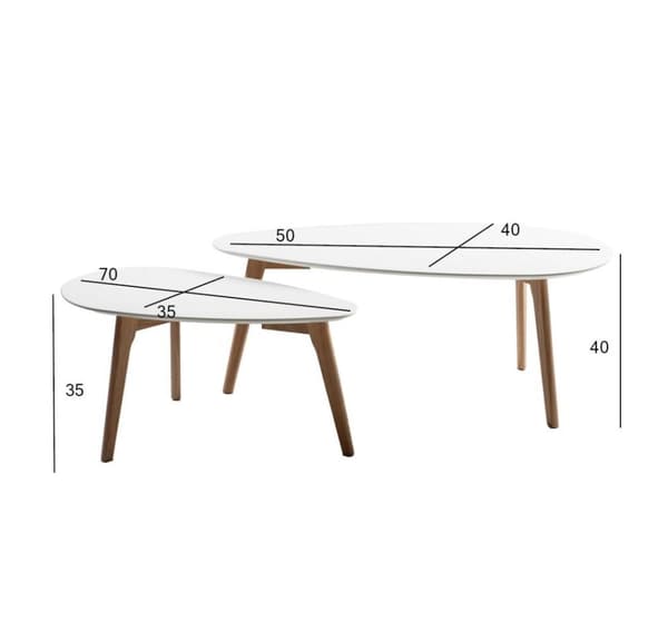 Sofabord HELENA 2 stk sett 70x35xH35cm, 100x50xH40cm, hvit