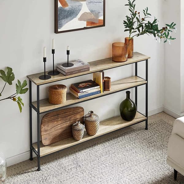 Rootz Konsol Bord Hall Bord Stue Bord Sofabord Smalt Sidebord Endebord med 3 hylder-B120 x D20 x H77cm