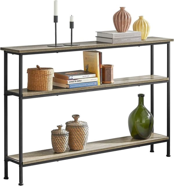 Rootz Konsol Bord Hall Bord Stue Bord Sofabord Smalt Sidebord Endebord med 3 hylder-B120 x D20 x H77cm