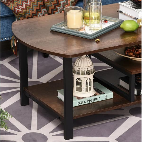 Nancy's Newington Salontafel - Koffietafel - 3 nivåer - Opbergspace - Industrieel - Bruin - Svart - Bewerkt Hout - Staal - 100 x 60 x 46 cm