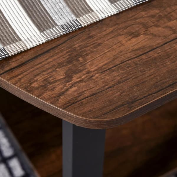 Nancy's Newington Salontafel - Koffietafel - 3 nivåer - Opbergspace - Industrieel - Bruin - Svart - Bewerkt Hout - Staal - 100 x 60 x 46 cm