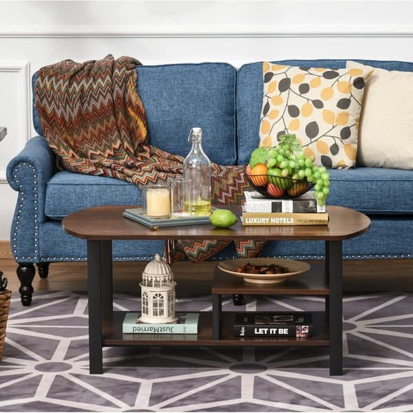 Nancy's Newington Salontafel - Koffietafel - 3 nivåer - Opbergspace - Industrieel - Bruin - Svart - Bewerkt Hout - Staal - 100 x 60 x 46 cm