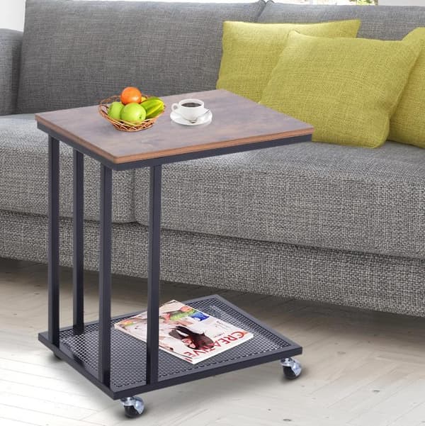 Rootz Sidebord - På hjul - C-Shape - Opbevaringshylde - Stål - MDF - Sort-brun - 51 x 36 x 61 cm