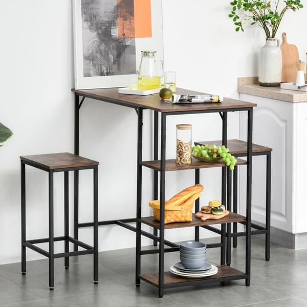 Nancy's Laie Bartafelset - 2 Barkrukken - Hoge Tafel - Staal - Svart/Bruin - 109 x 60 x 100 cm