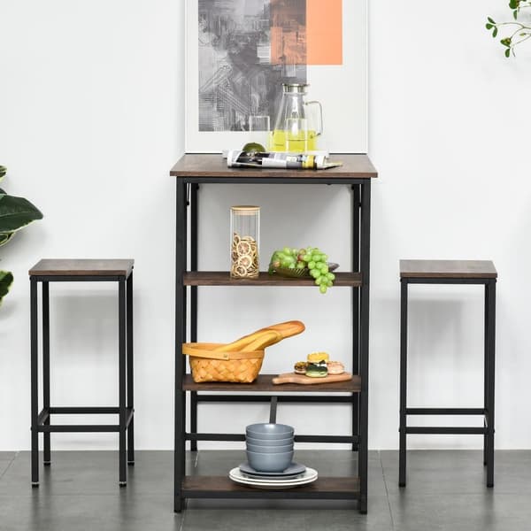 Nancy's Laie Bartafelset - 2 Barkrukken - Hoge Tafel - Staal - Svart/Bruin - 109 x 60 x 100 cm