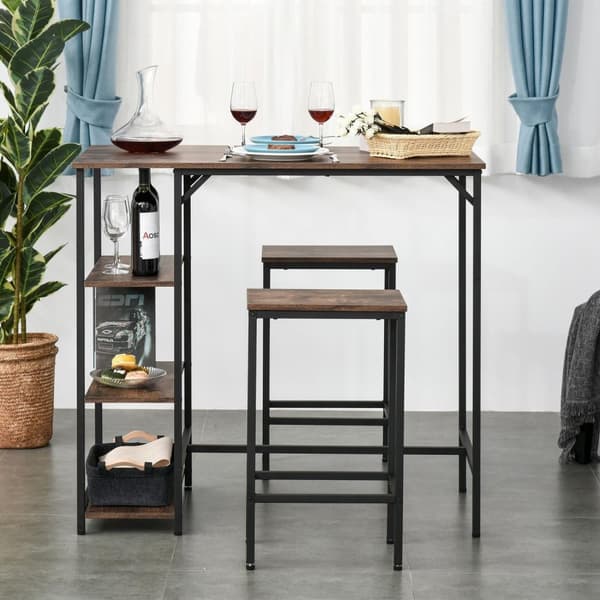 Nancy's Laie Bartafelset - 2 Barkrukken - Hoge Tafel - Staal - Svart/Bruin - 109 x 60 x 100 cm