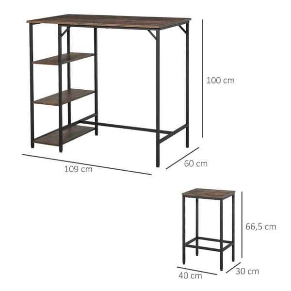 Nancy's Laie Bartafelset - 2 Barkrukken - Hoge Tafel - Staal - Svart/Bruin - 109 x 60 x 100 cm