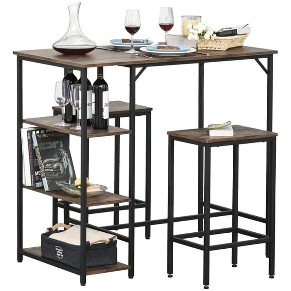 Nancy's Laie Bartafelset - 2 Barkrukken - Hoge Tafel - Staal - Svart/Bruin - 109 x 60 x 100 cm