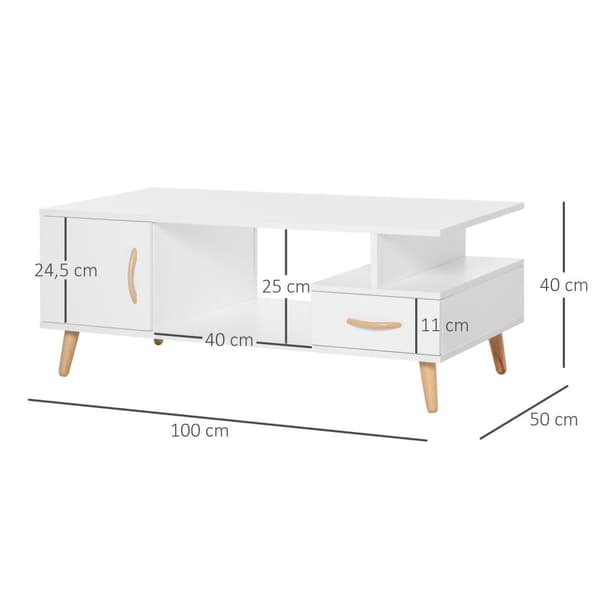 Nancy's Kirksville Salontafel - Koffietafel - Lades - Opbergrum - TV Meubel - Wit - Naturlig - Bewerkt Hout