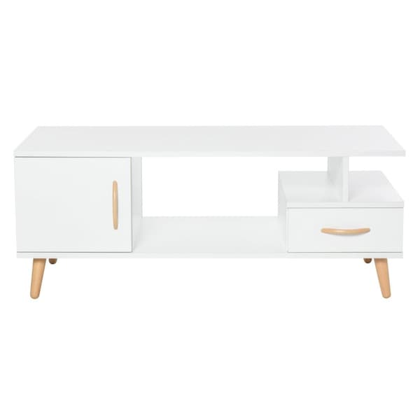 Nancy's Kirksville Salontafel - Koffietafel - Lades - Opbergrum - TV Meubel - Wit - Naturlig - Bewerkt Hout