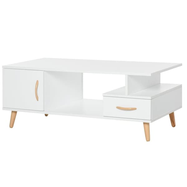 Nancy's Kirksville Salontafel - Koffietafel - Lades - Opbergrum - TV Meubel - Wit - Naturlig - Bewerkt Hout