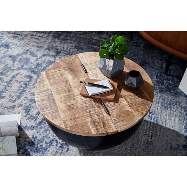 Rootz Soffbord - Förvaringsutrymme - Soffbord - Sidobord - Runt - Svart - Brun - Mangoträ - Metall - 60 x 60 x 34 cm