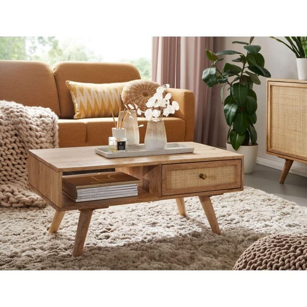 Rootz Sofabord - Massivt mangotræ - Opbevaringsplads - Skuffe - 90 x 40 x 45 cm - Brun