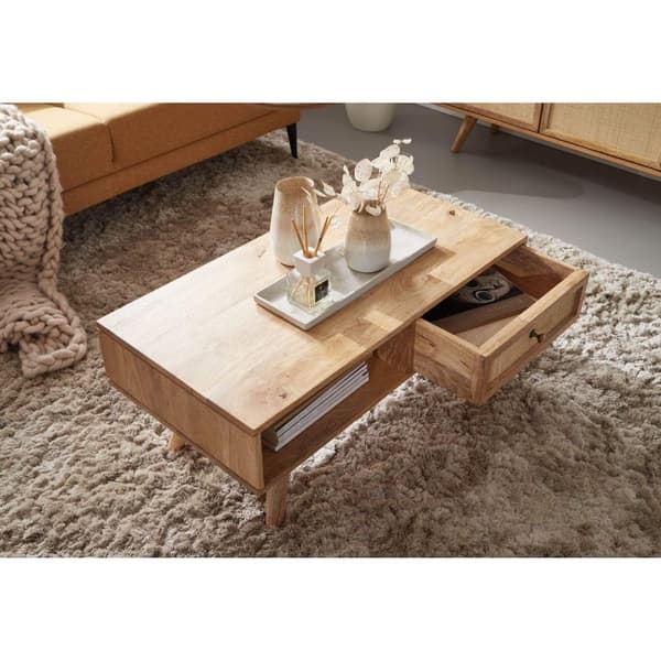 Rootz Sofabord - Massivt mangotræ - Opbevaringsplads - Skuffe - 90 x 40 x 45 cm - Brun