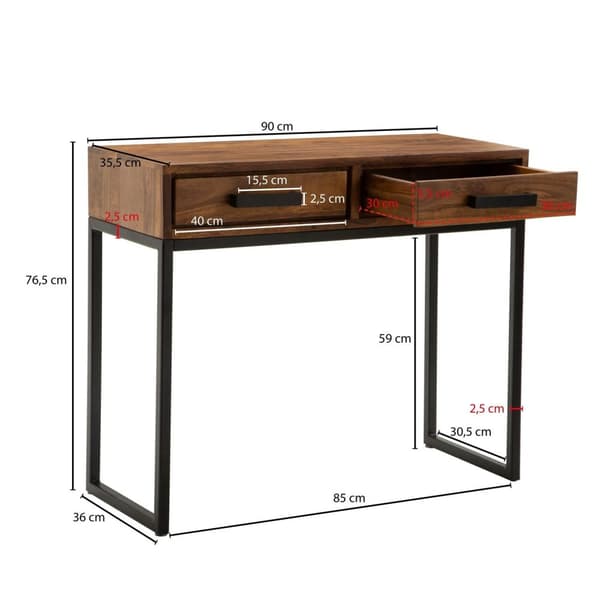 Rootz konsolbord - massivt trä - trä - korridorbord - smalt skrivbord - hallbord - byrå - brun - svart - 90 cm