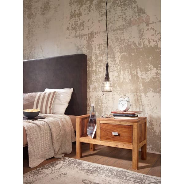 Rootz sengebord - Massivt træ sengebord - - Avisstativ - Skuffe - Sidebord - Brun