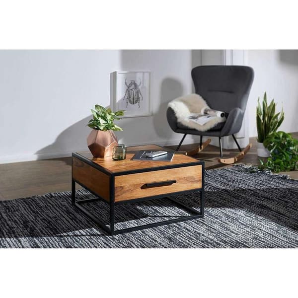 Rootz Industrial sohvapöytä - Sivupöytä - Massiivipuu - Ruskea - Ylellinen Retro Vintage Lasinen sohvapöytä Säilytystilalla - 65 x 38 x 65 cm