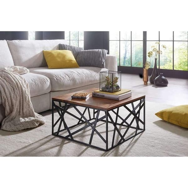 Rootz Industrial Sofabord - Metalstel - Stuebord - Træ - 60 x 35 x 60 cm