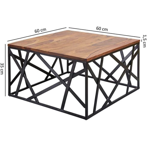Rootz Industrial Sofabord - Metalstel - Stuebord - Træ - 60 x 35 x 60 cm