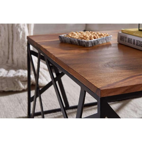 Rootz Industrial Sofabord - Metalstel - Stuebord - Træ - 60 x 35 x 60 cm
