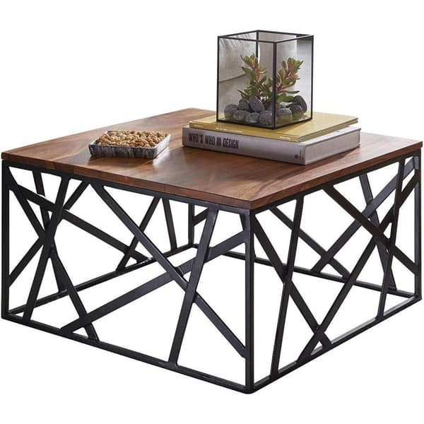 Rootz Industrial Sofabord - Metalstel - Stuebord - Træ - 60 x 35 x 60 cm