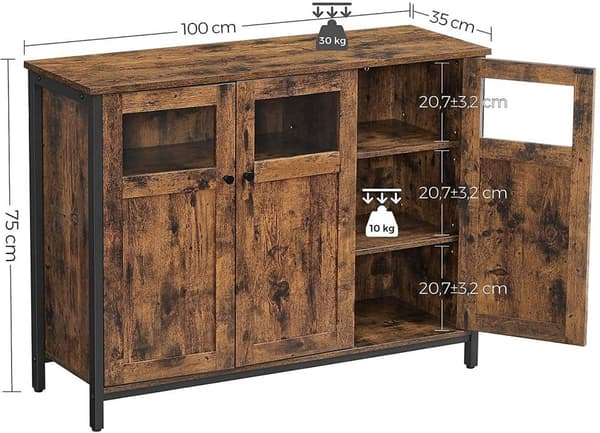 Rootz skænk - Køkkenskab - Opbevaringsskab - Industrielt - Forarbejdet træ - Metal - Brun - Sort - 100 x 35 x 75 cm
