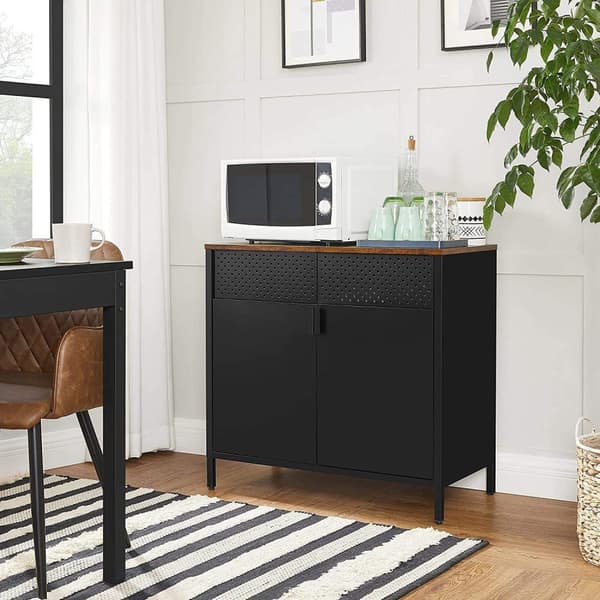 Rootz Skænk - Skænk - Opbevaringsskab - Magnetisk lukning - Justerbare hylder - Metal - Forarbejdet træ - Brun - Sort - 80 x 40 x 76 cm