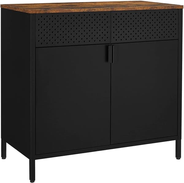 Rootz Skænk - Skænk - Opbevaringsskab - Magnetisk lukning - Justerbare hylder - Metal - Forarbejdet træ - Brun - Sort - 80 x 40 x 76 cm