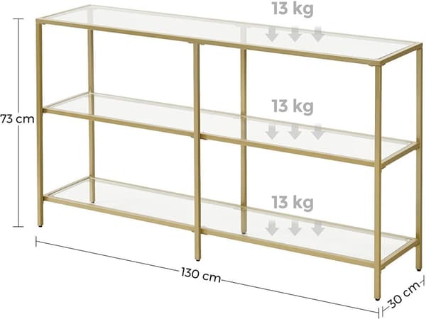 Rootz konsolbord - Sidobord - 3 nivåer - Härdat glas - Metall - Guld - 130 x 30 x 73,3 cm