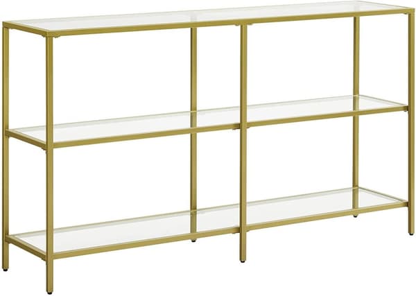 Rootz konsolbord - sidebord - 3 niveauer - hærdet glas - metal - guld - 130 x 30 x 73,3 cm
