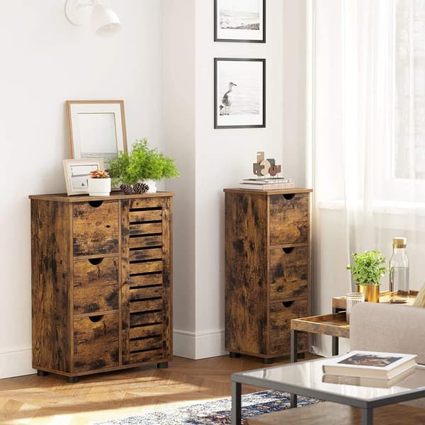 Rootz skænk - Opbevaringsskab - Skænk - 3 skuffer - Foldedør - Justerbare hylder - Brun - Sort - Industriel - Forarbejdet træ - Metal - 60 x 30 x 80 c