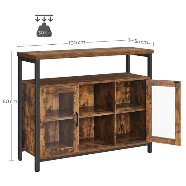 Rootz skænk - Opbevaringsskab - Skænk - Køkkenskab - 2 døre - 2 åbne rum - Industriel - Brun - Sort - Forarbejdet træ - Metal - 100 x 35 x 80 cm