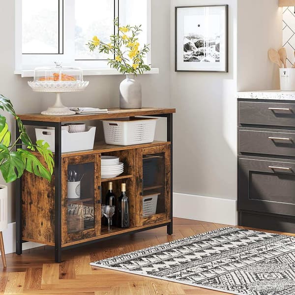 Rootz skænk - Opbevaringsskab - Skænk - Køkkenskab - 2 døre - 2 åbne rum - Industriel - Brun - Sort - Forarbejdet træ - Metal - 100 x 35 x 80 cm