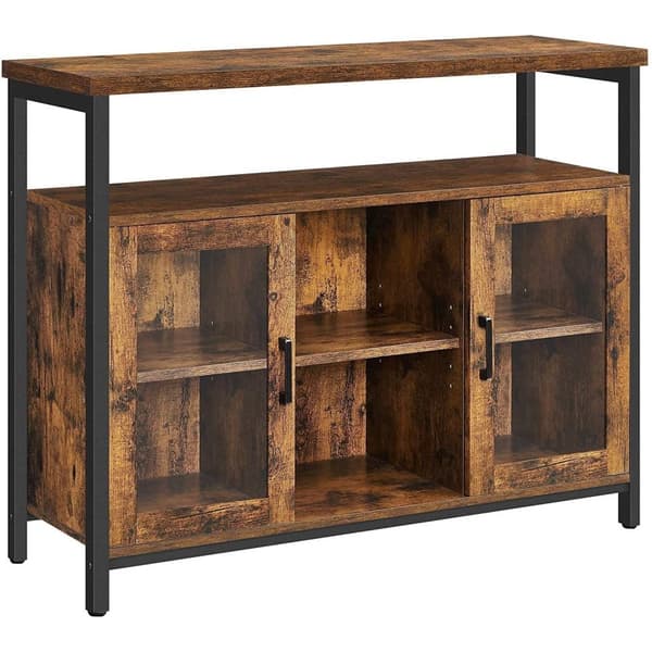 Rootz skænk - Opbevaringsskab - Skænk - Køkkenskab - 2 døre - 2 åbne rum - Industriel - Brun - Sort - Forarbejdet træ - Metal - 100 x 35 x 80 cm