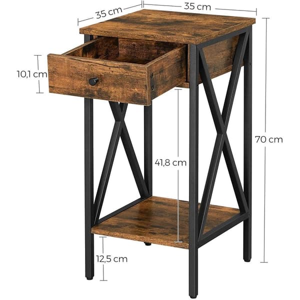 Rootz Sängbord - Sidobord - Låda - 2 hyllplan - 35 x 35 x 70 cm - Industriell - Vintage - Brun-Svart