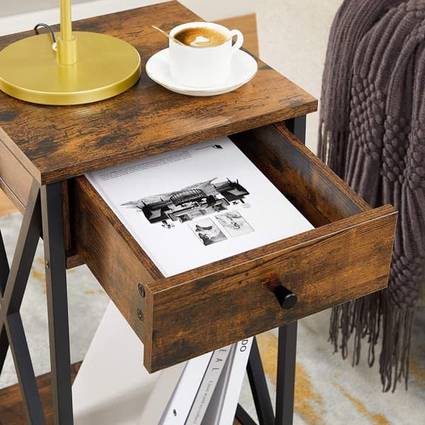 Rootz Sängbord - Sidobord - Låda - 2 hyllplan - 35 x 35 x 70 cm - Industriell - Vintage - Brun-Svart