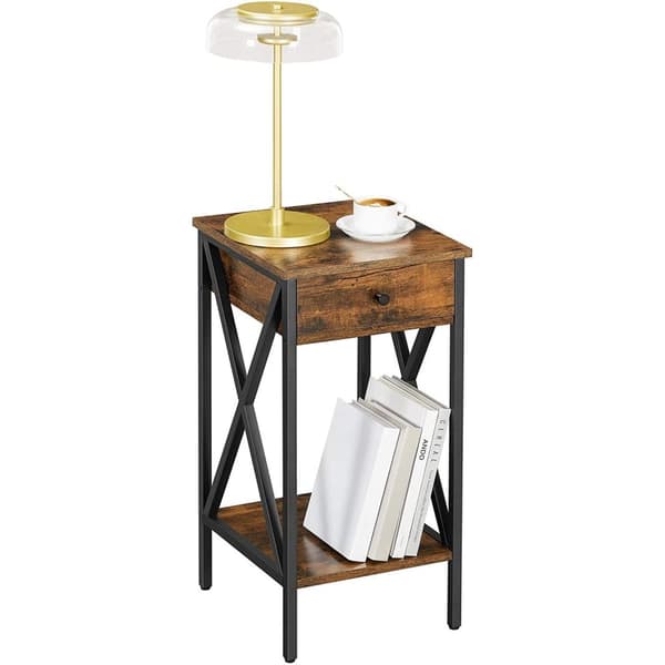 Rootz Sängbord - Sidobord - Låda - 2 hyllplan - 35 x 35 x 70 cm - Industriell - Vintage - Brun-Svart