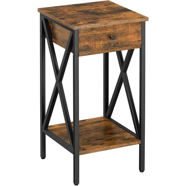 Rootz Sängbord - Sidobord - Låda - 2 hyllplan - 35 x 35 x 70 cm - Industriell - Vintage - Brun-Svart