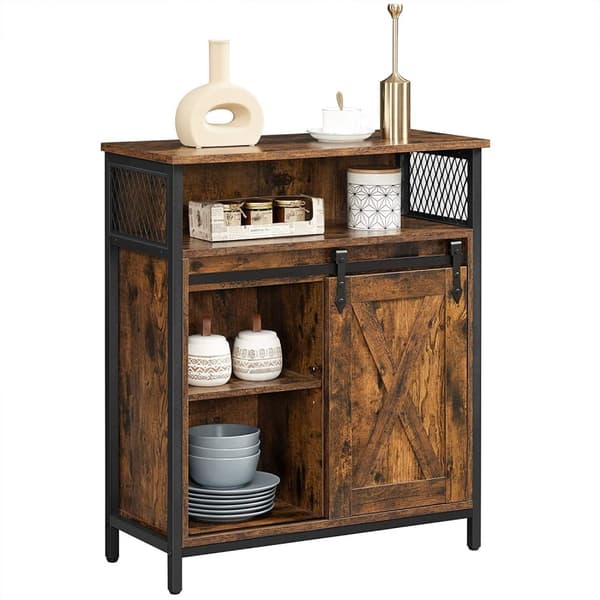 Rootz skænk - Opbevaringsskab - Køkkenskab - Skydedør - Åbent rum - Justerbar hylde - Industriel - Brun - Sort - 70 x 30 x 80 cm