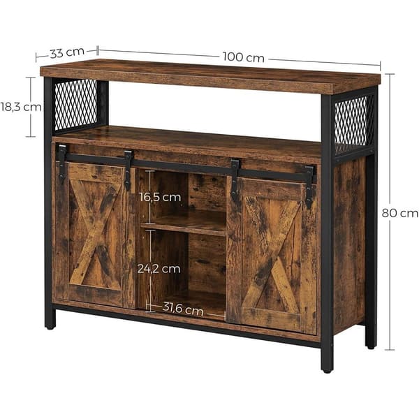 Rootz senkki - Säilytyskaappi - Senkki - Keittiökaappi - 2 liukuovea - Säädettävä hylly - Teollisuus - Ruskea - Musta - 100 x 33 x 80 cm