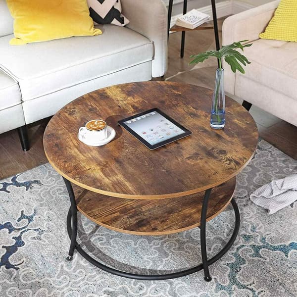 Rootz runt soffbord - Industriell stil - Sidobord - Cocktailbord - 2 hyllplan - Industriellt - 80 x 45 cm