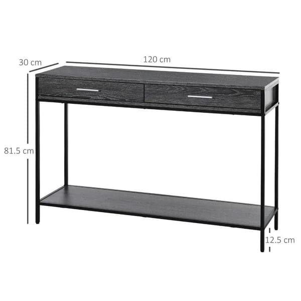 Rootz Console Table - Entrance Table - Side Table - Table - 2 Drawers - Grey - 120 x 30 x 81.5 cm