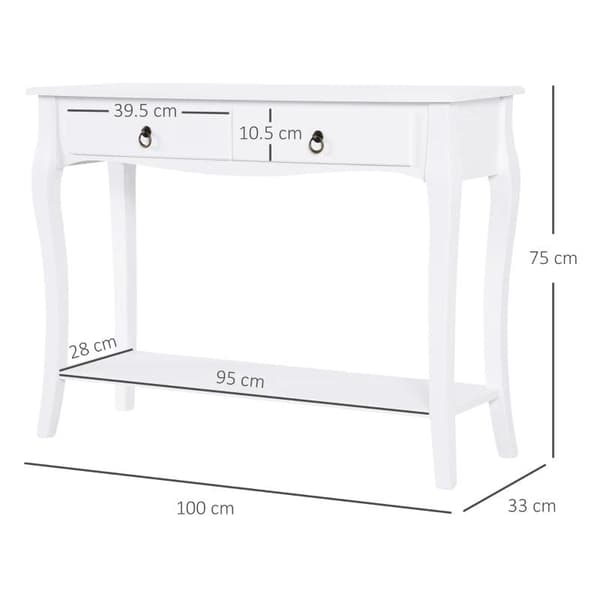 Rootz-konsolipöytä - Konsolipöytä - 2 laatikkoa - Puinen - MDF-Ivory - Valkoinen - 100x33x75cm